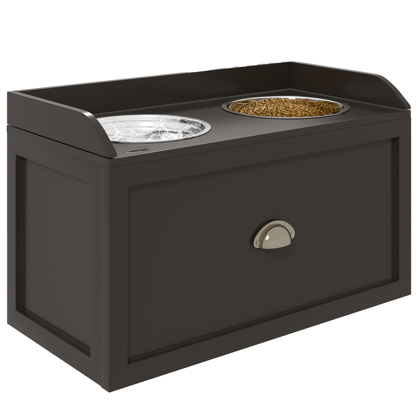 Elevated Pet Feeding Station with Storage - Large Dog Bowls in Coffee