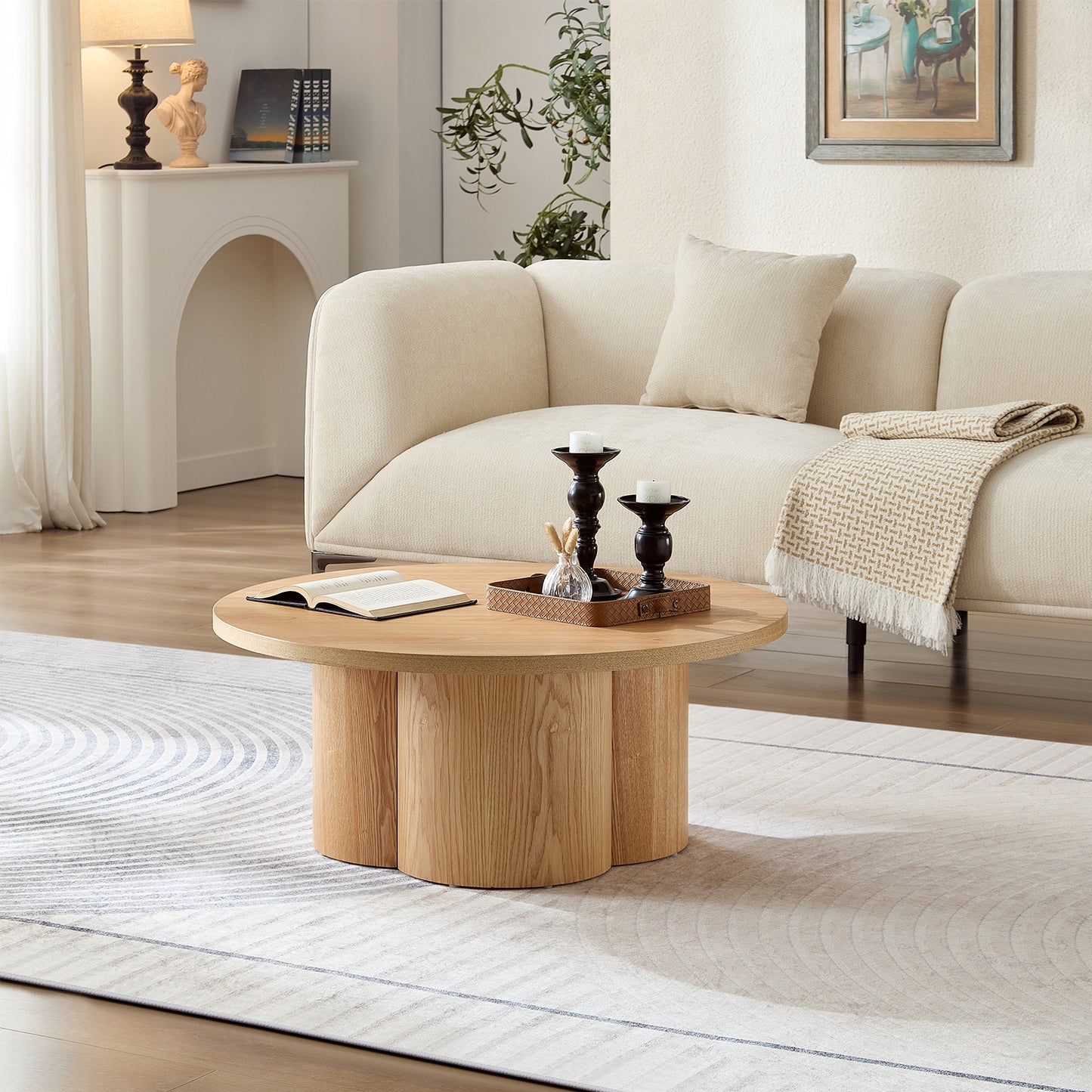 Round Coffee Table - Modern Accent Table for Living Room & Office - Natural