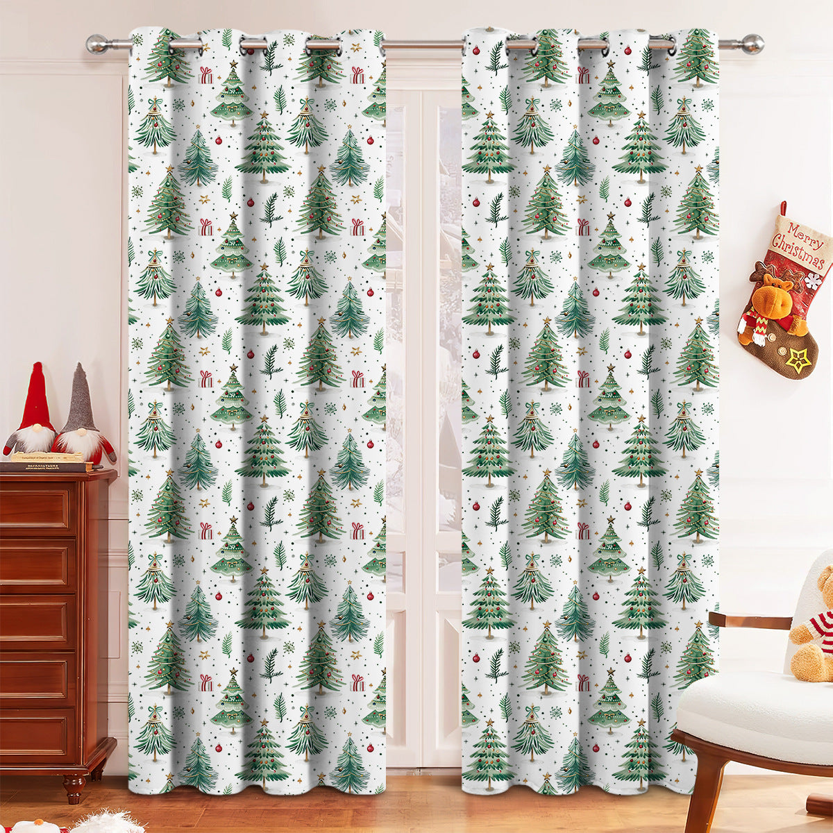 Christmas Forest Punching Curtain Decoration - Holiday Window Shade