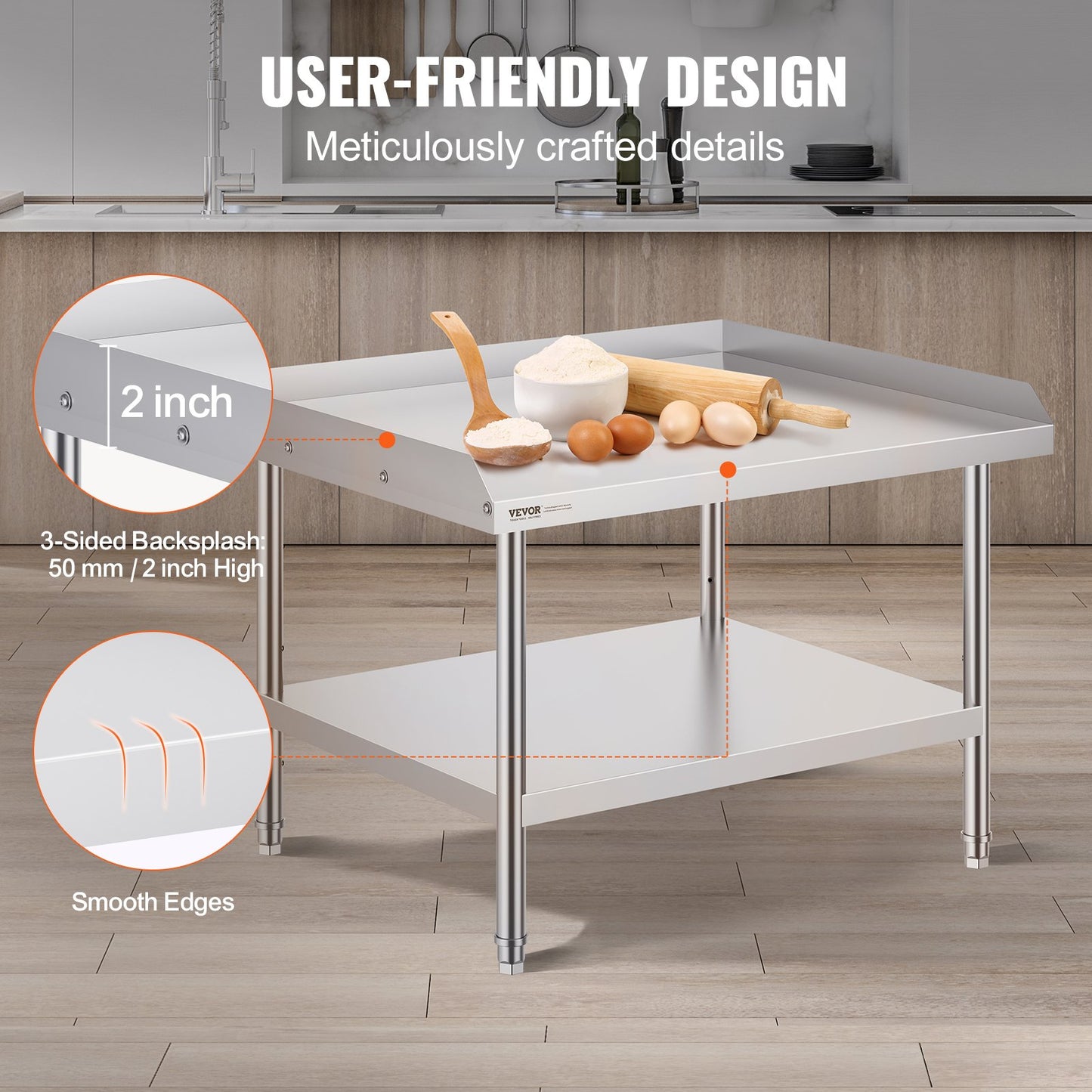 30x36 Stainless Steel Work Table with Adjustable Height - Heavy Duty Food Prep Table