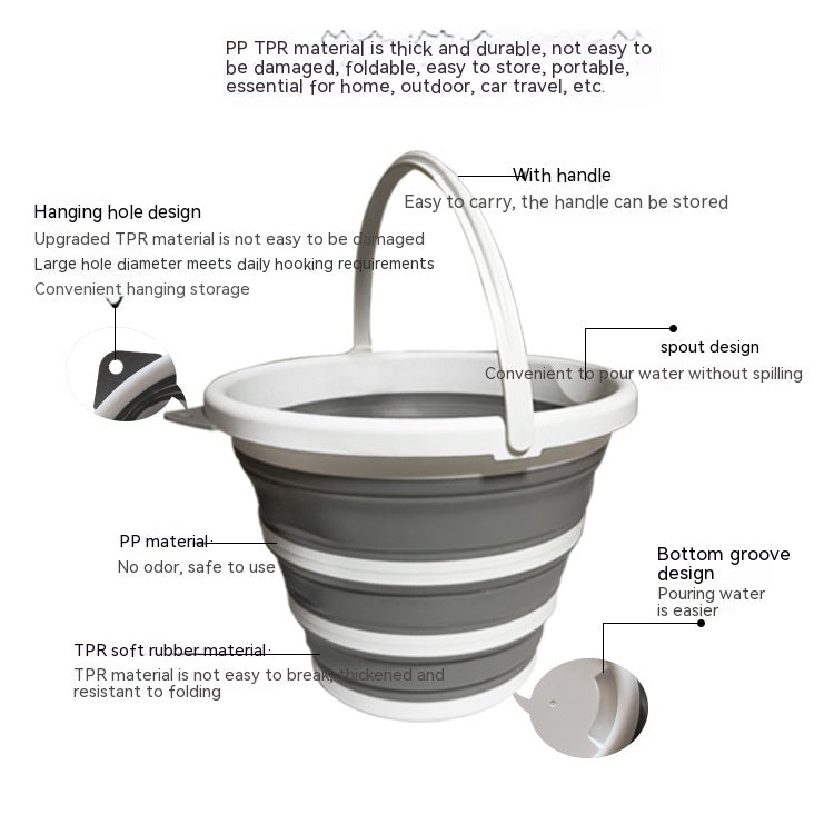 10L Plastic Folding Bucket for Household, Garden & Fishing Use