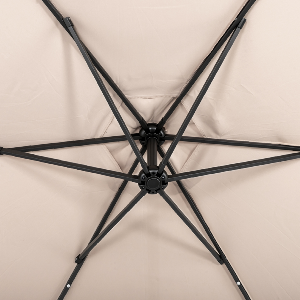 10FT Round Patio Hanging Umbrella with LED Lights - Khaki