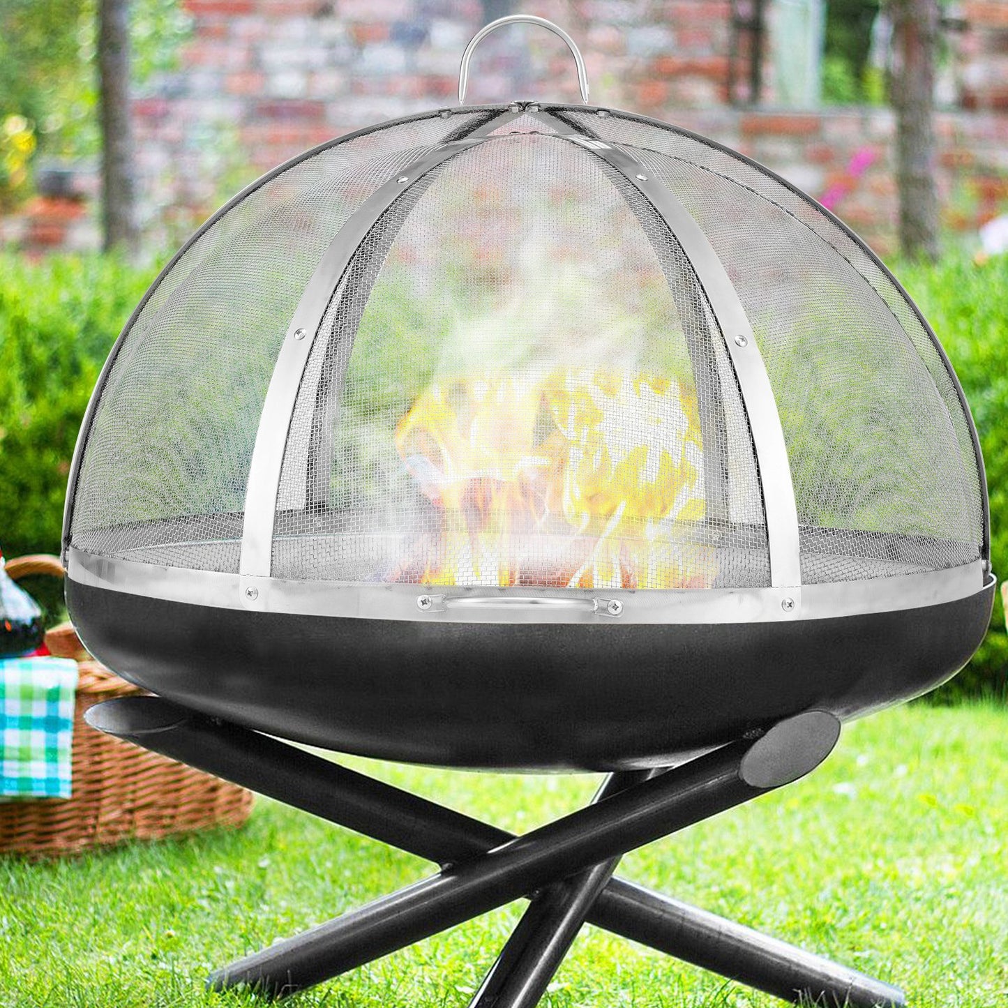 Outdoor Firepit Spark Screen Lid - 40 Inch Diameter Stainless Steel Round Cover