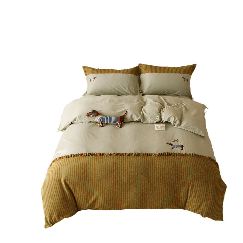 120 Thread Count Cotton Quilt Cover Bedding Set - Embroidered Four-Piece