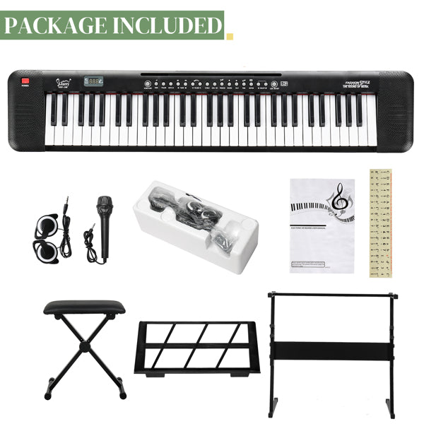 61-Key Electronic Keyboard with Light-Up Display & Stool Set