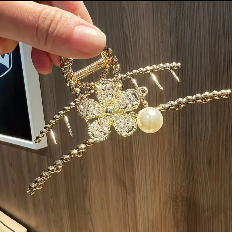 Clover Crystal Flower Hairpin - Gold