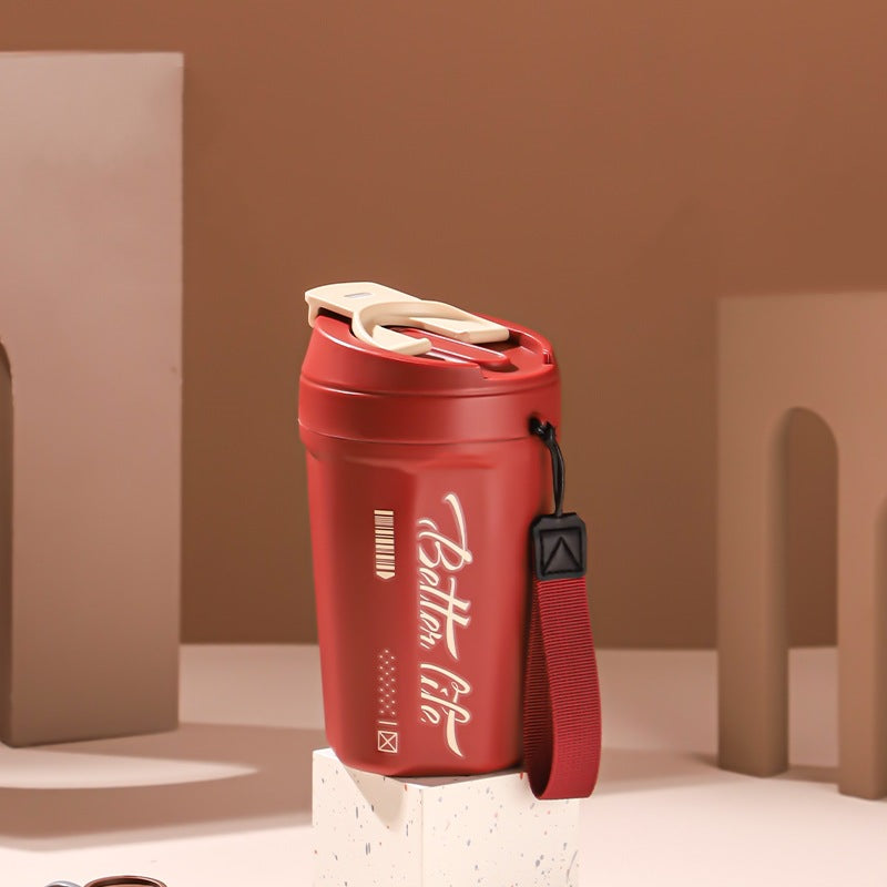 Stainless Steel Travel Mug with Straw Handle - Portable Coffee Cup 520ml-620ml