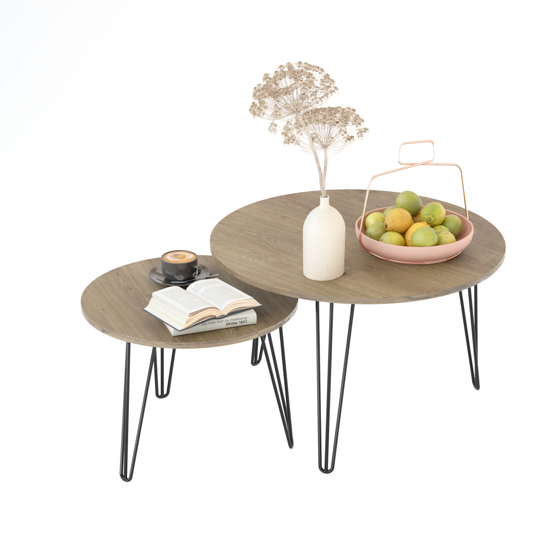 27.56" Round Nesting Coffee Table Set of 2 - Rustic Brown