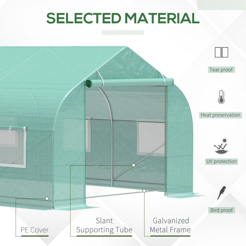 Outdoor Walk-In Greenhouse with Steel Frame & PE Cover - Green