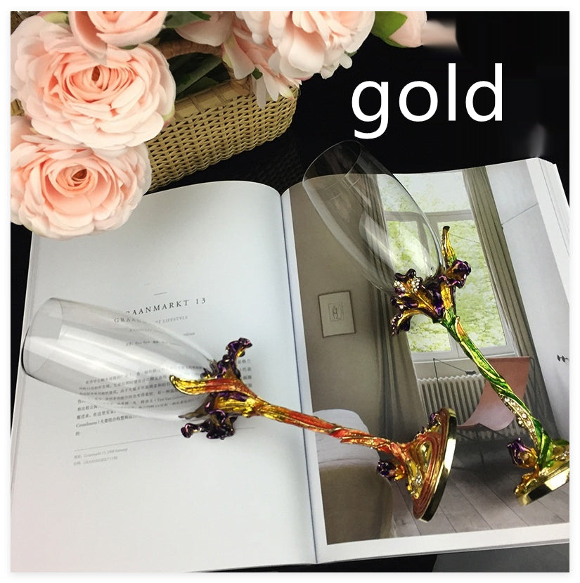 Crystal Champagne Glass Set - Elegant Flower Iris Design, 201-300ml