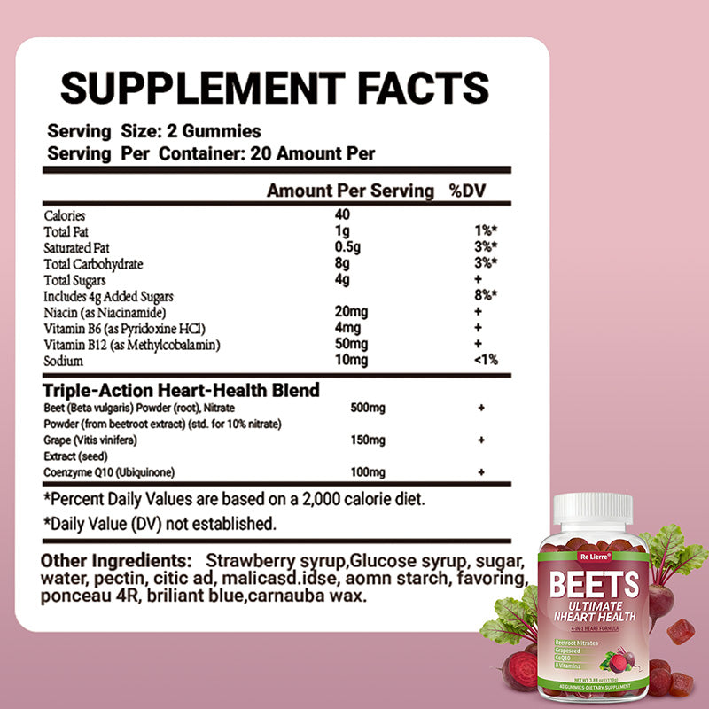 Beet Root Heart Health Gummies - 4-in-1 Formula with CoQ10 - 40 Count
