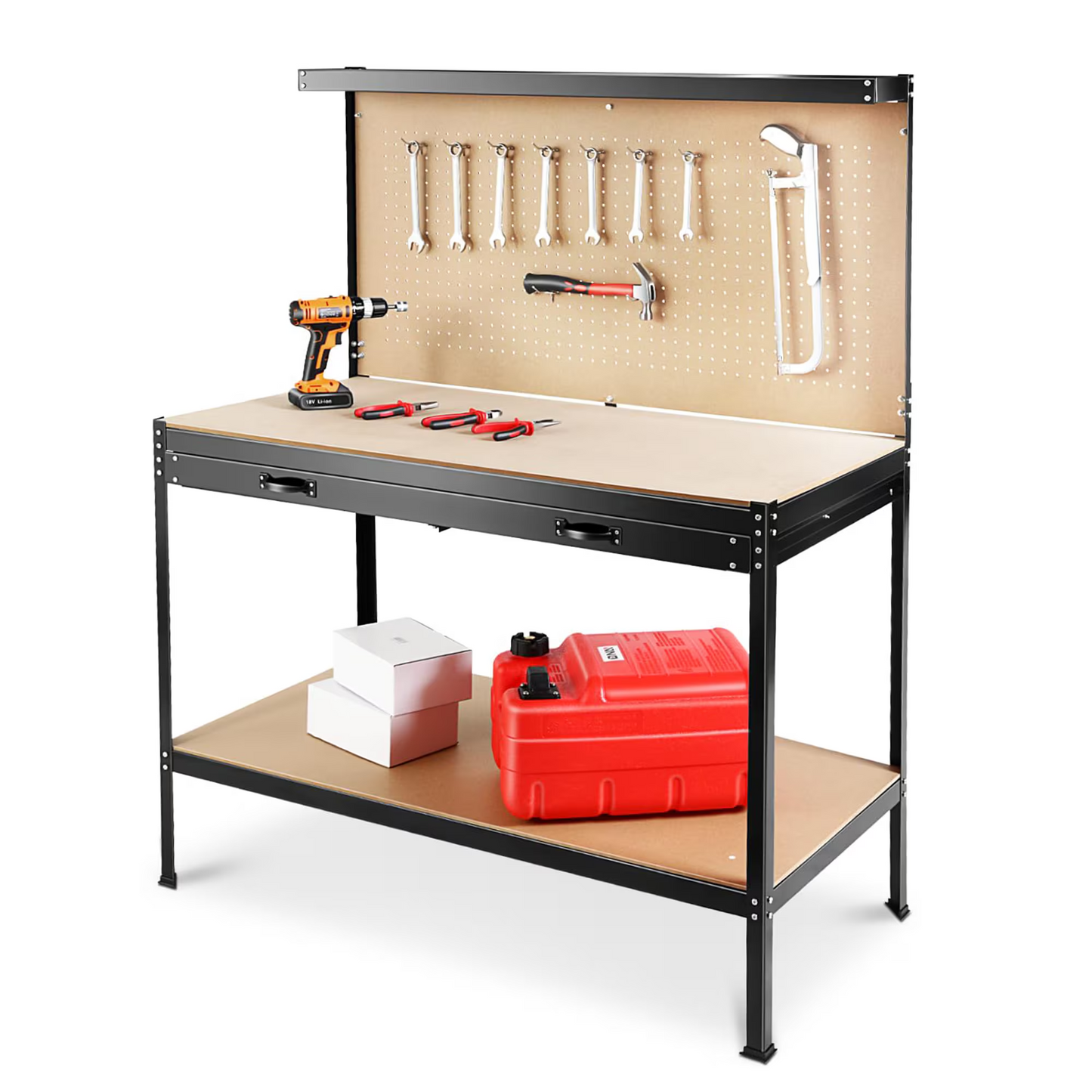 63" Tool Cabinet Workbench Storage with Drawer & Pegboard - Black