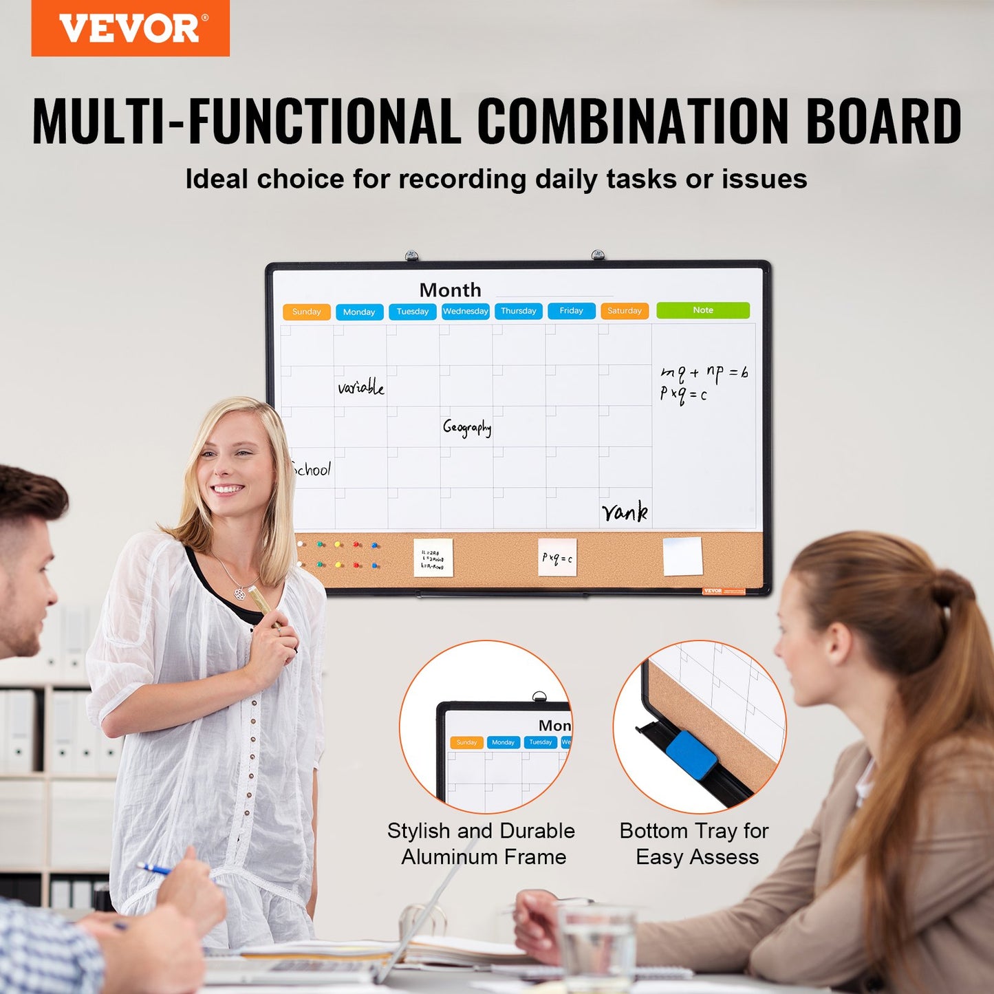 36 x 24 Monthly Calendar Whiteboard & Cork Board Combo