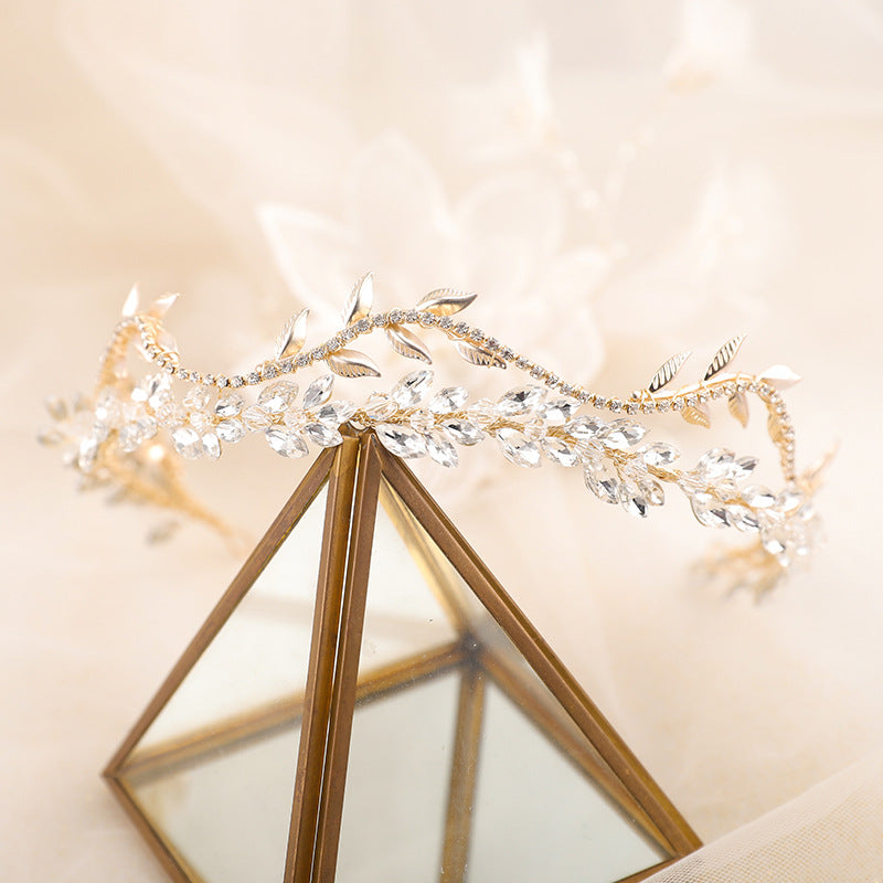 Bridal Crown Rhinestone Crystal Headpiece - Light Gold