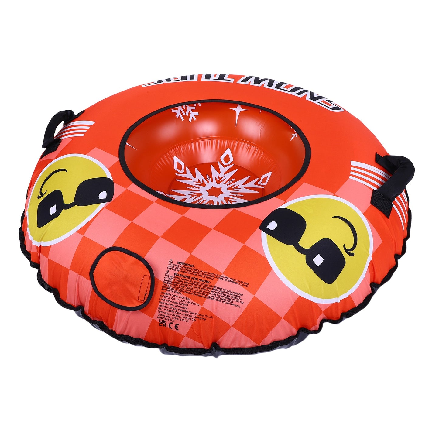 43.3-Inch Inflatable Snow Tube - PVC Sled with Handles & Tow Rope - Orange