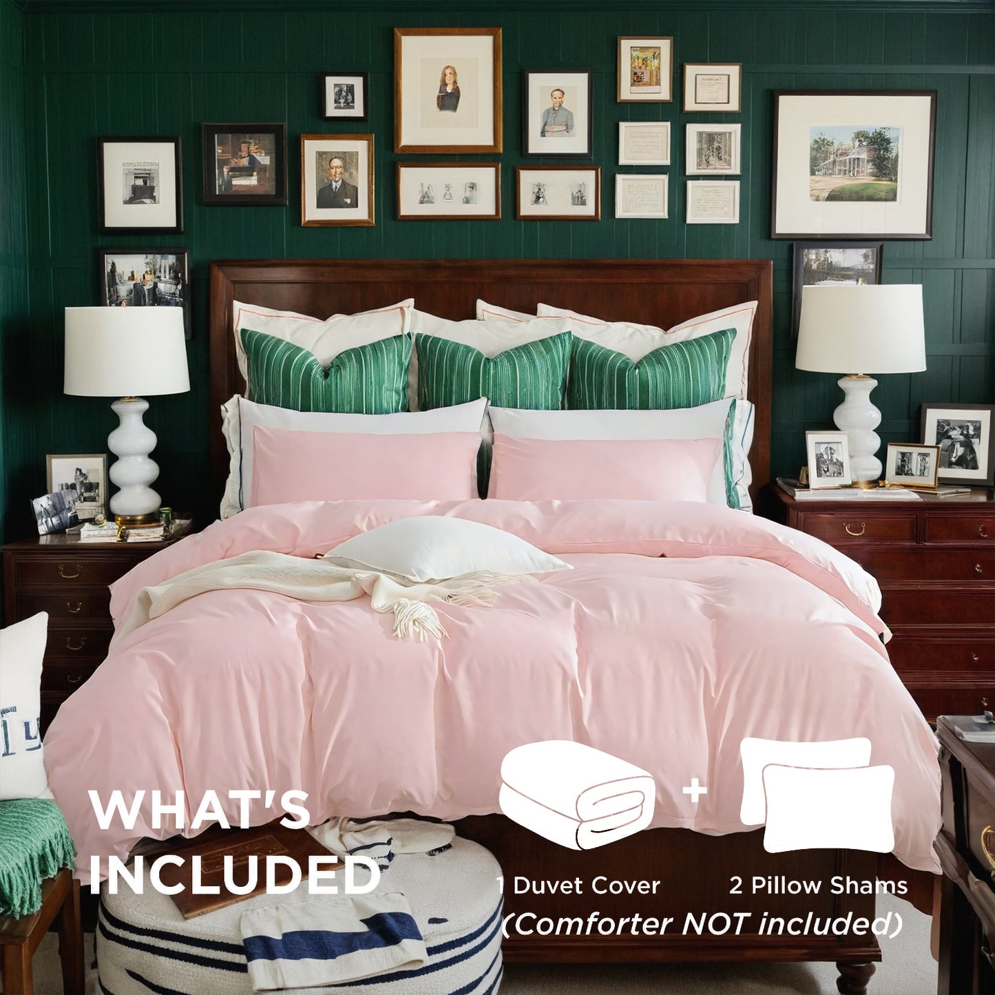 Oversized White and Pink Duvet Cover Set with Pillowcases