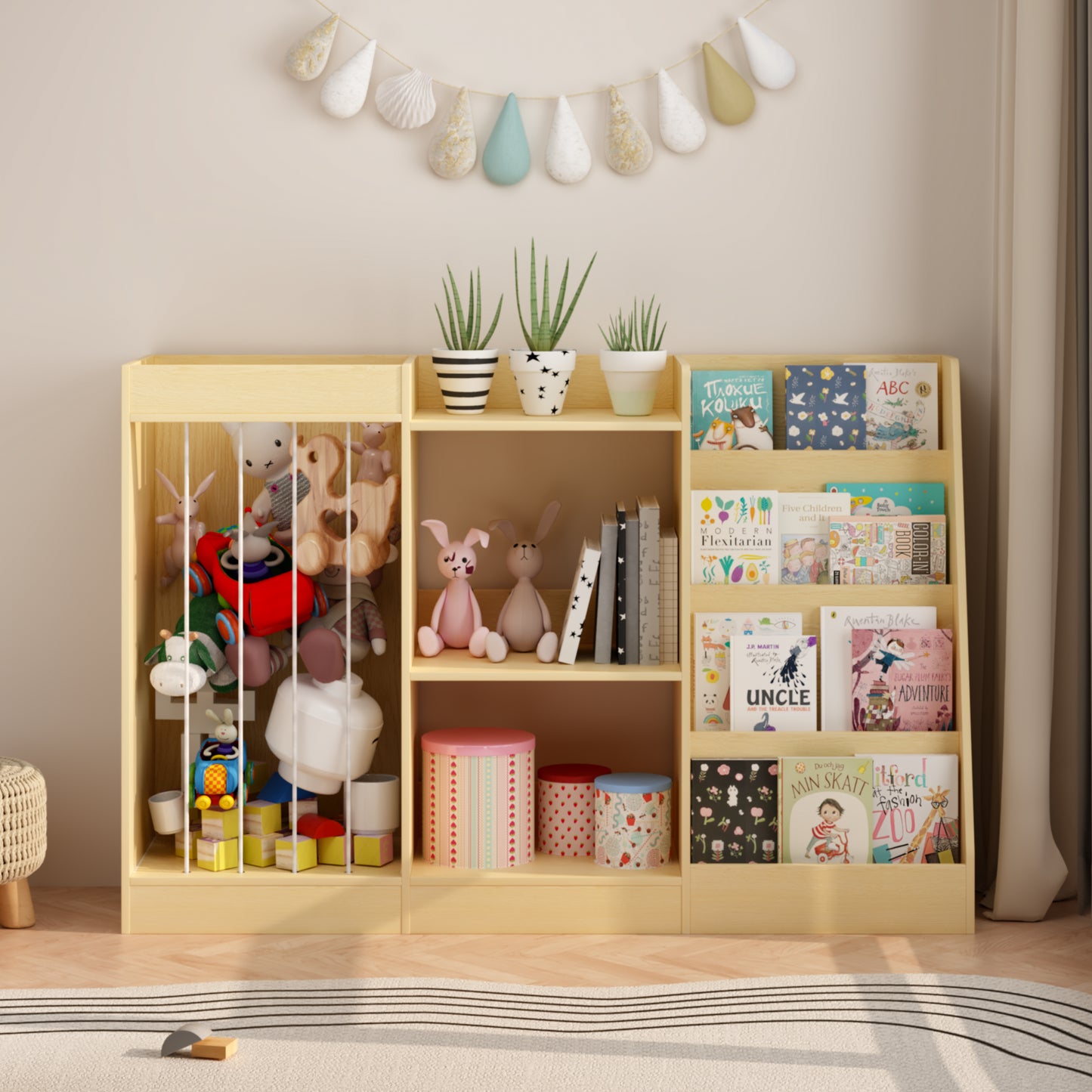 3-in-1 Kids Bookshelf and Toy Storage - Natural