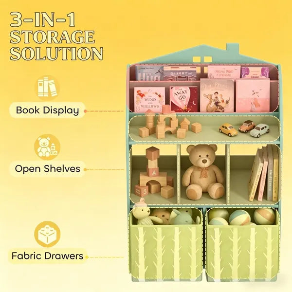 Kids Bookshelf with Storage - Fun House Shape, 36" Tall
