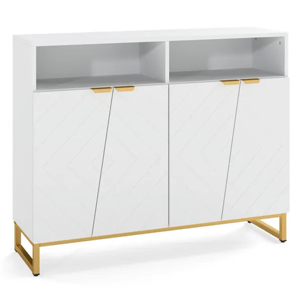Modern White Sideboard with Irregular Doors & Gold Handles