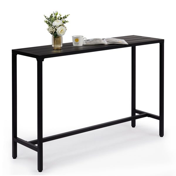 55 Inch Outdoor Bar Table with Adjustable Feet - Rectangle Narrow Counter Height Table for Patio Garden Balcony Black