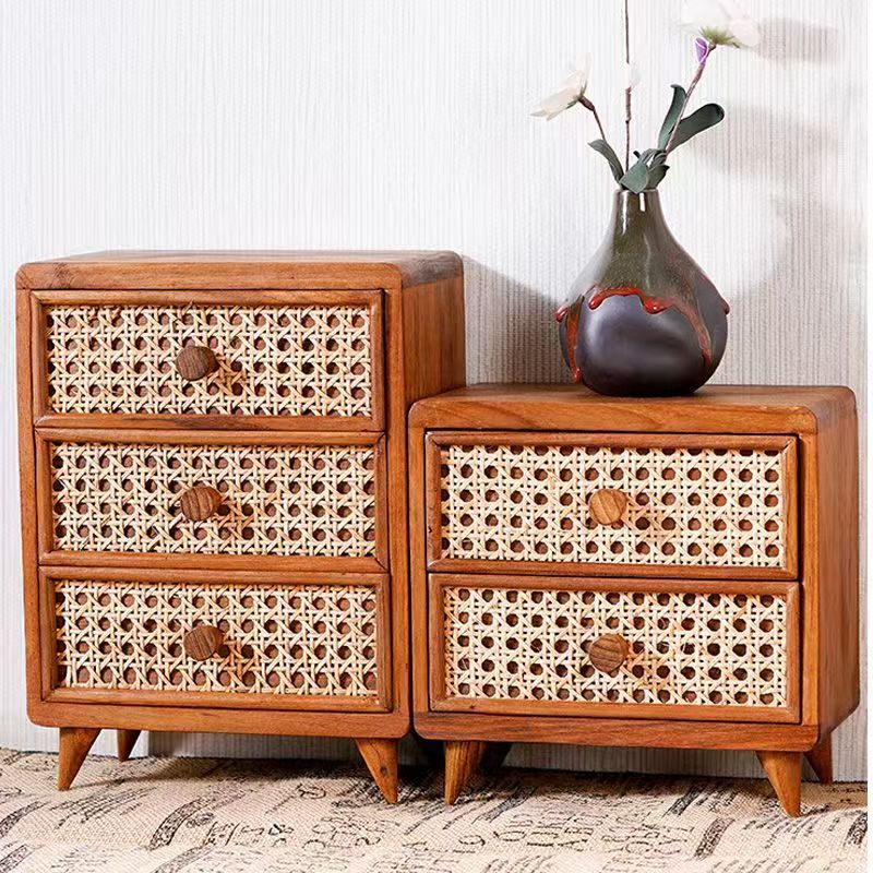 Small Rattan Woven Drawer Storage Box with 2 Layers for Home Organization