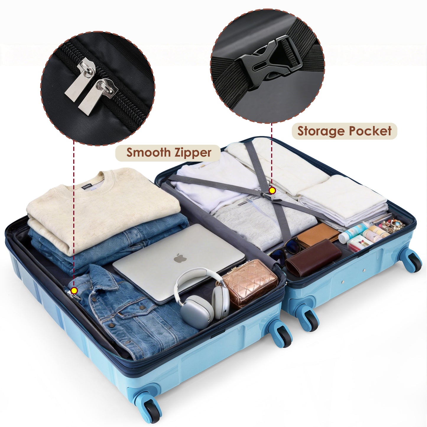 28-Inch Checked Suitcase Travel Set with Duffel & Toiletry Bag - Navy