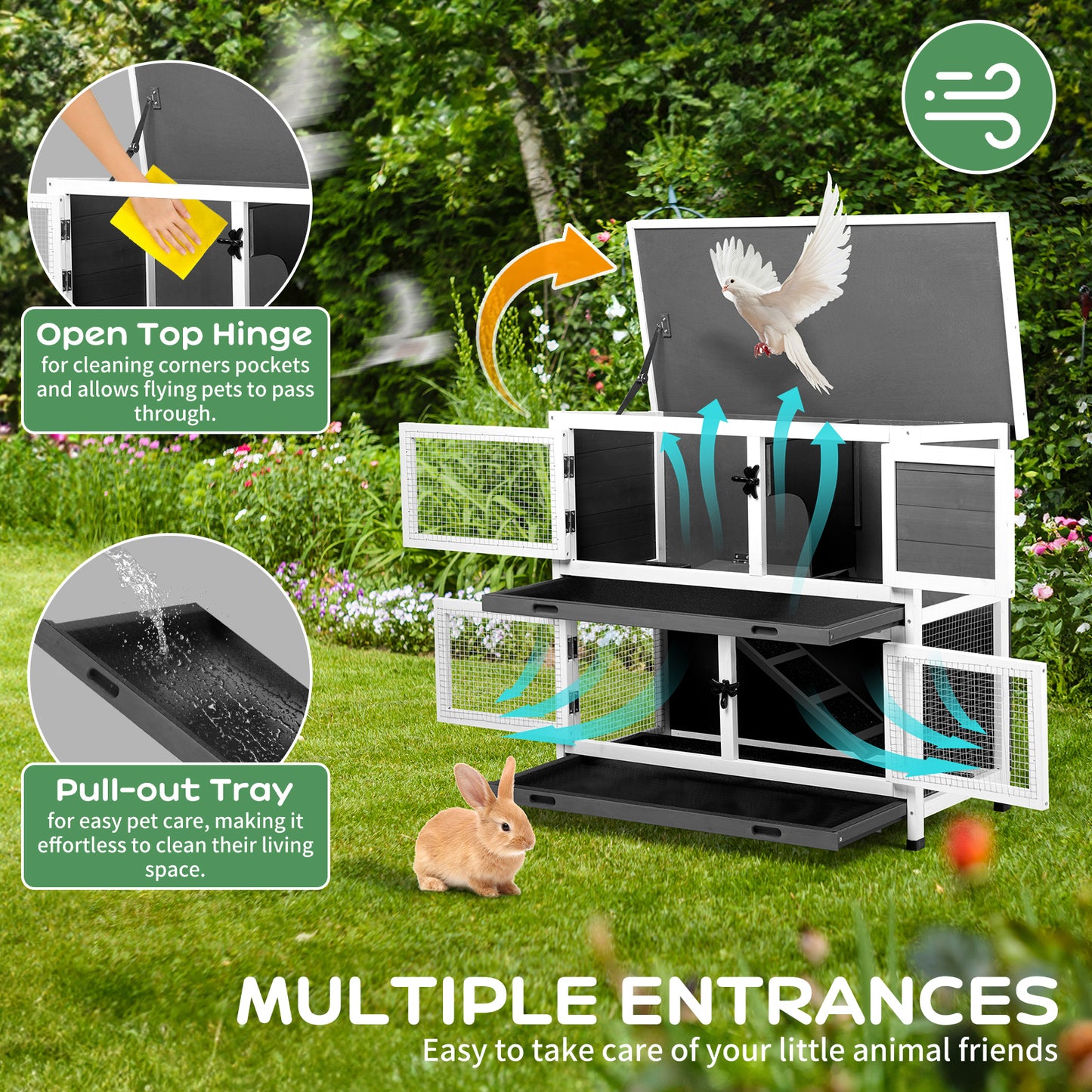 2-Story Pet Cage with Pull-Out Trays for Small Animals - Grey Cedar