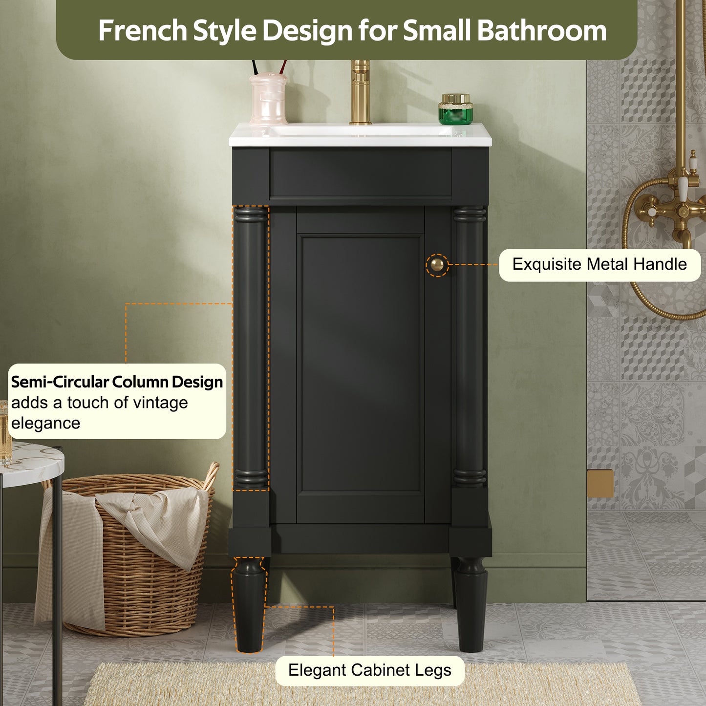 18 French Style Bathroom Cabinet With Storage, Small Space Solution