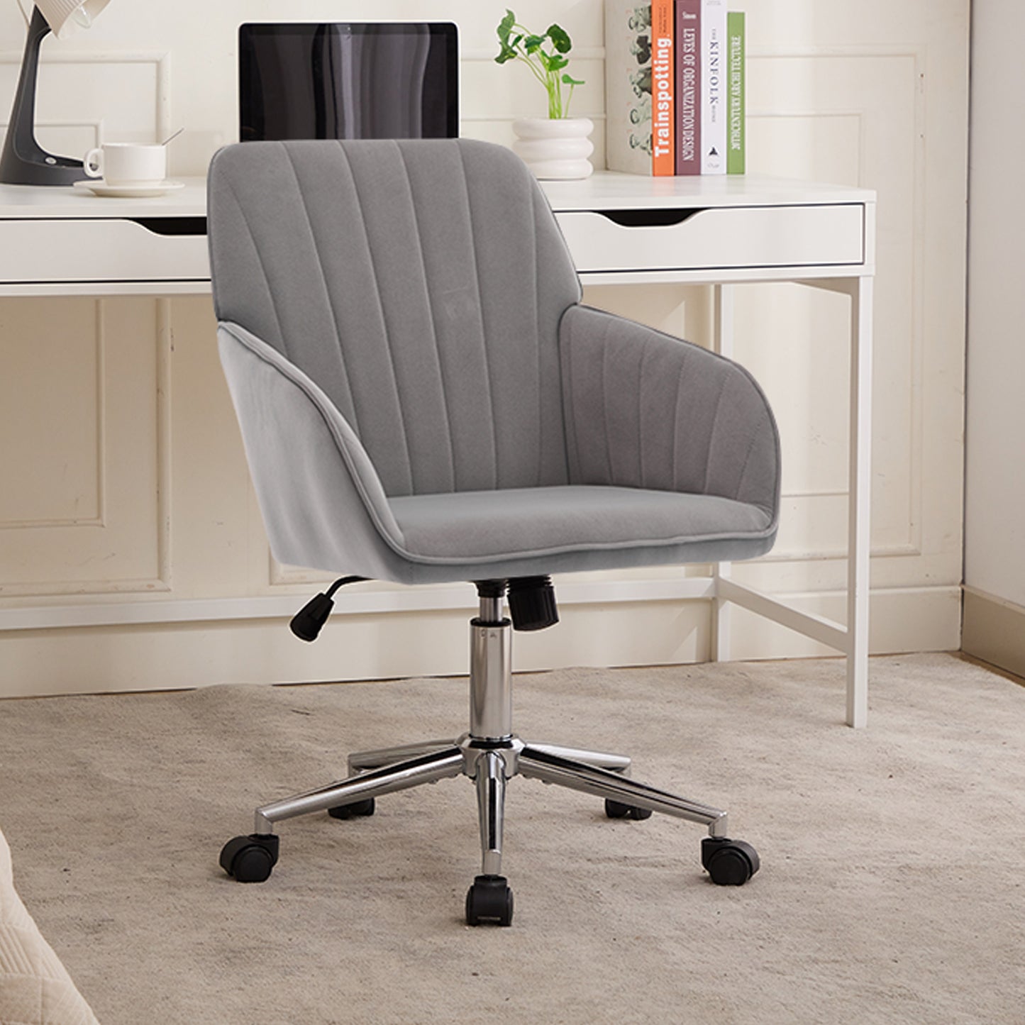 Ergonomic Gray Office Chair with Adjustable Backrest - Comfortable Swivel Design