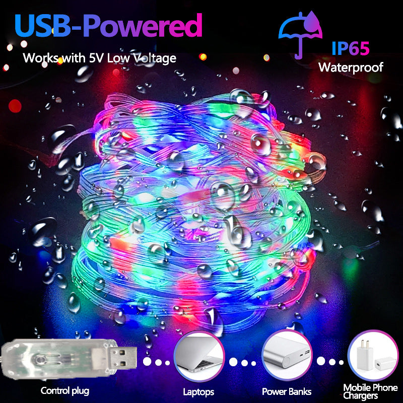 Outdoor RGB LED Rope Lights with Remote Control - 200 LEDs, Plug-In, Durable String Lighting