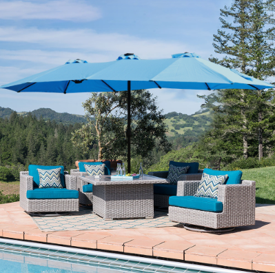 15x9ft Double-Sided Rectangular Patio Market Umbrella - Blue