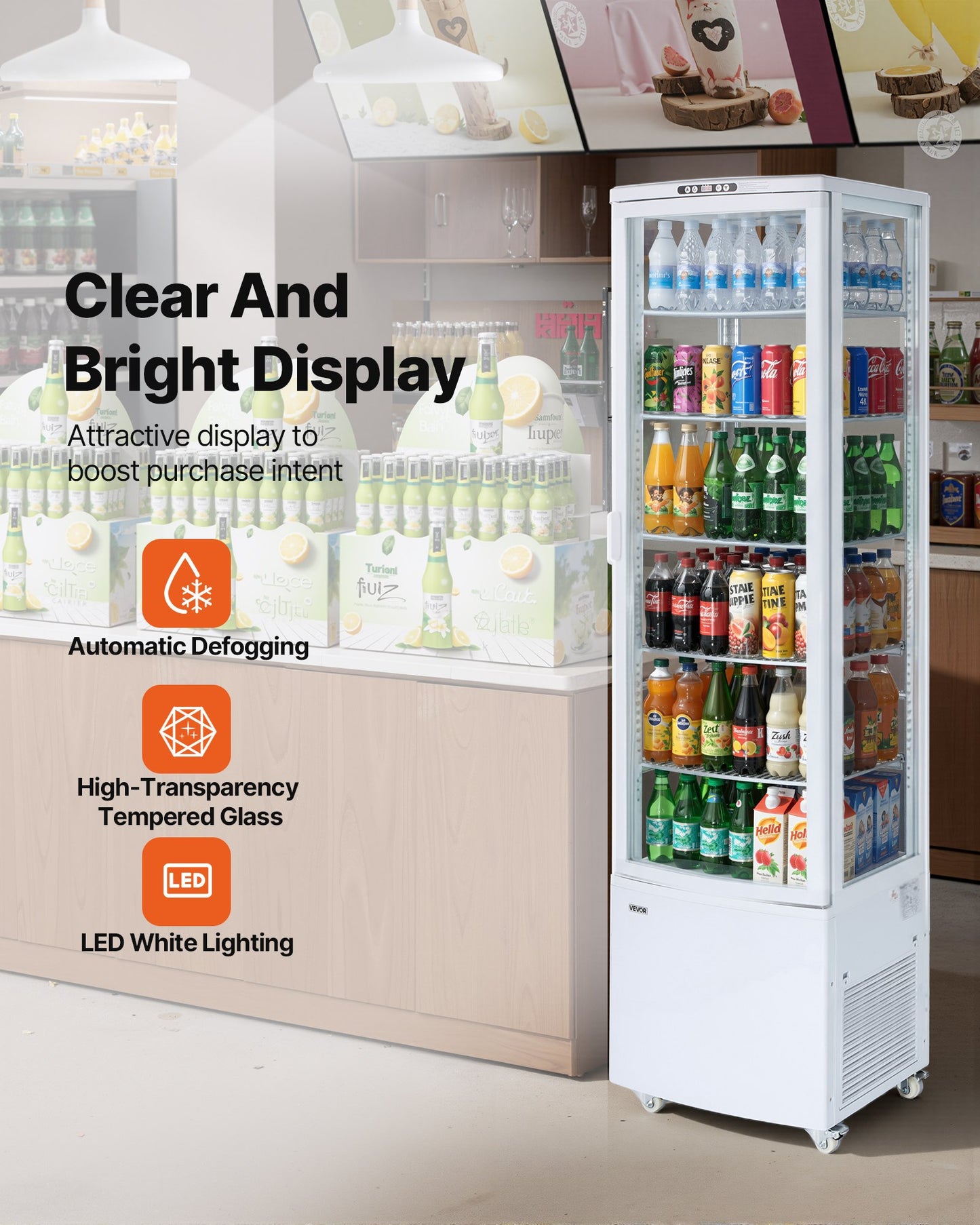 Large 9.8 Cu.Ft Pastry Display Case - 5-Tier Commercial Refrigerator with LED Lighting