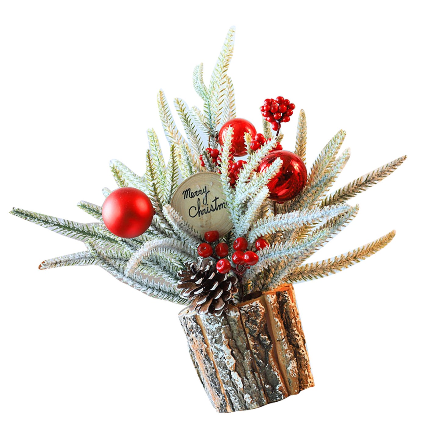 35cm Tabletop Christmas Tree with Bark Barrel Base - Holiday Decoration