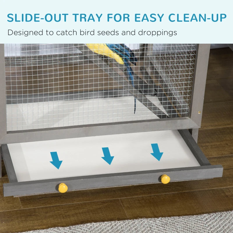 Outdoor Wooden Bird Cage for Parrots and Small Birds with Pull-Out Tray - Grey & Green