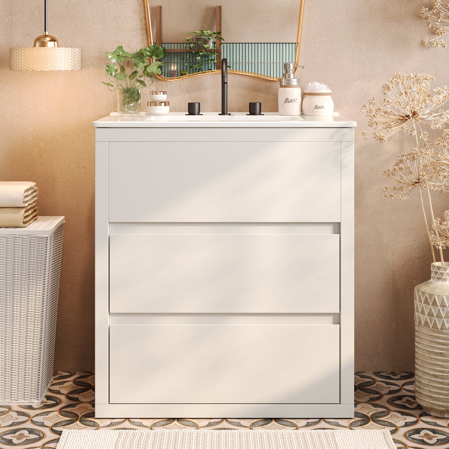 30" Freestanding Bathroom Vanity with Ceramic Sink & Soft Close Drawers