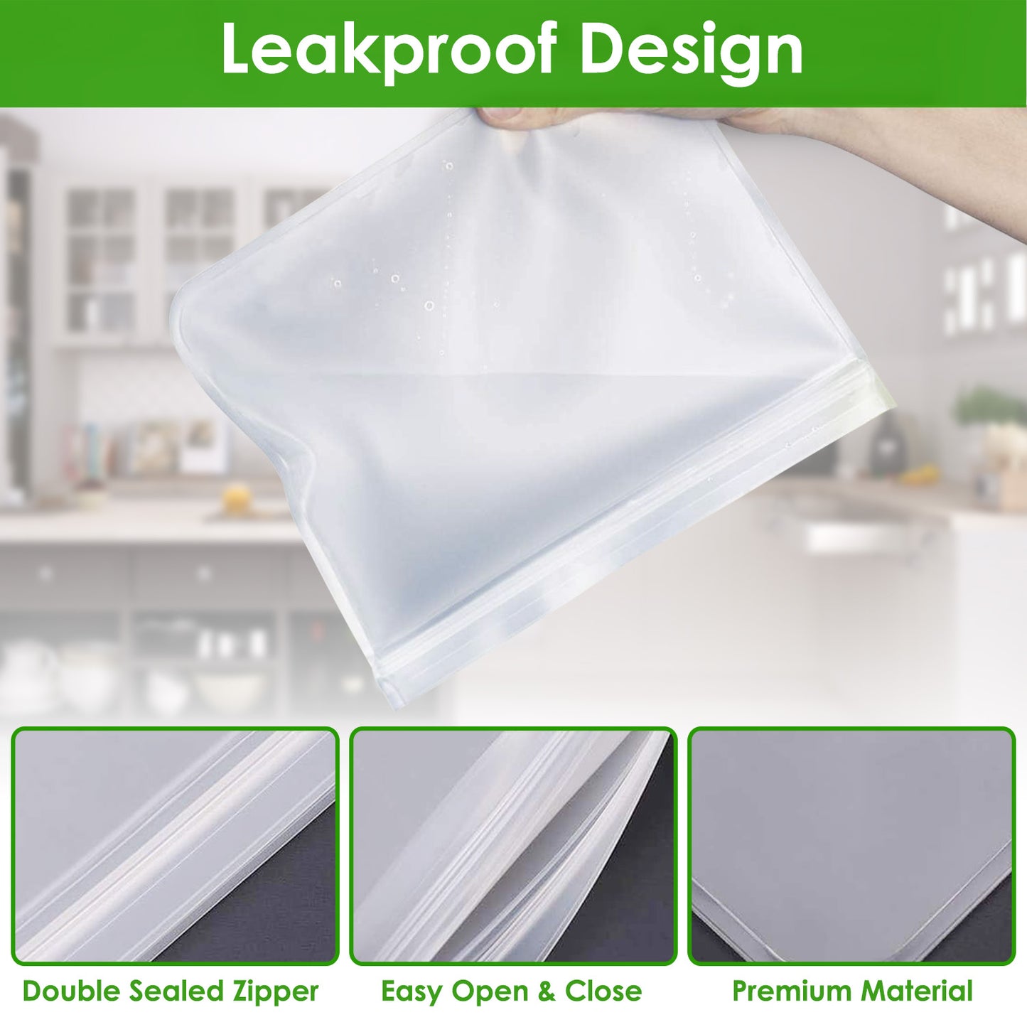 20 Pcs Reusable Food Storage Bags - Leakproof & BPA Free