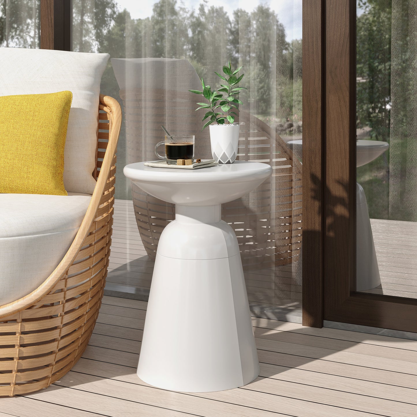 Large White Outdoor Metal End Table - Modern Design