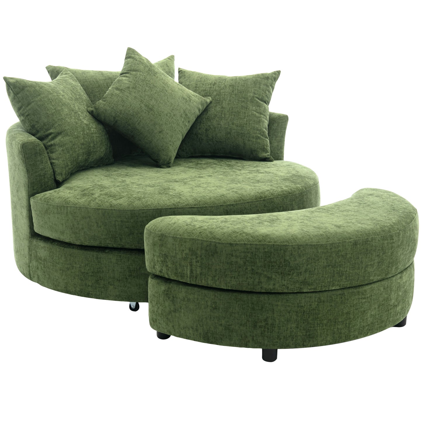 360° Swivel Accent Barrel Chair with Storage Ottoman & 4 Pillows - Green