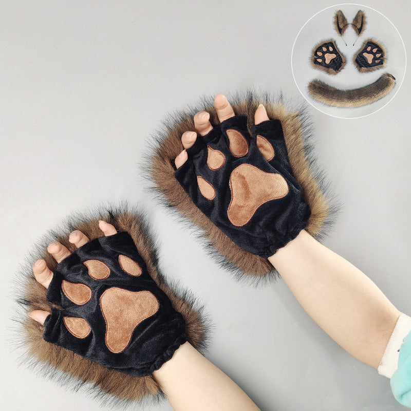 Halloween Werewolf Mascot Costume Props with Plush Ear Headband and Tail