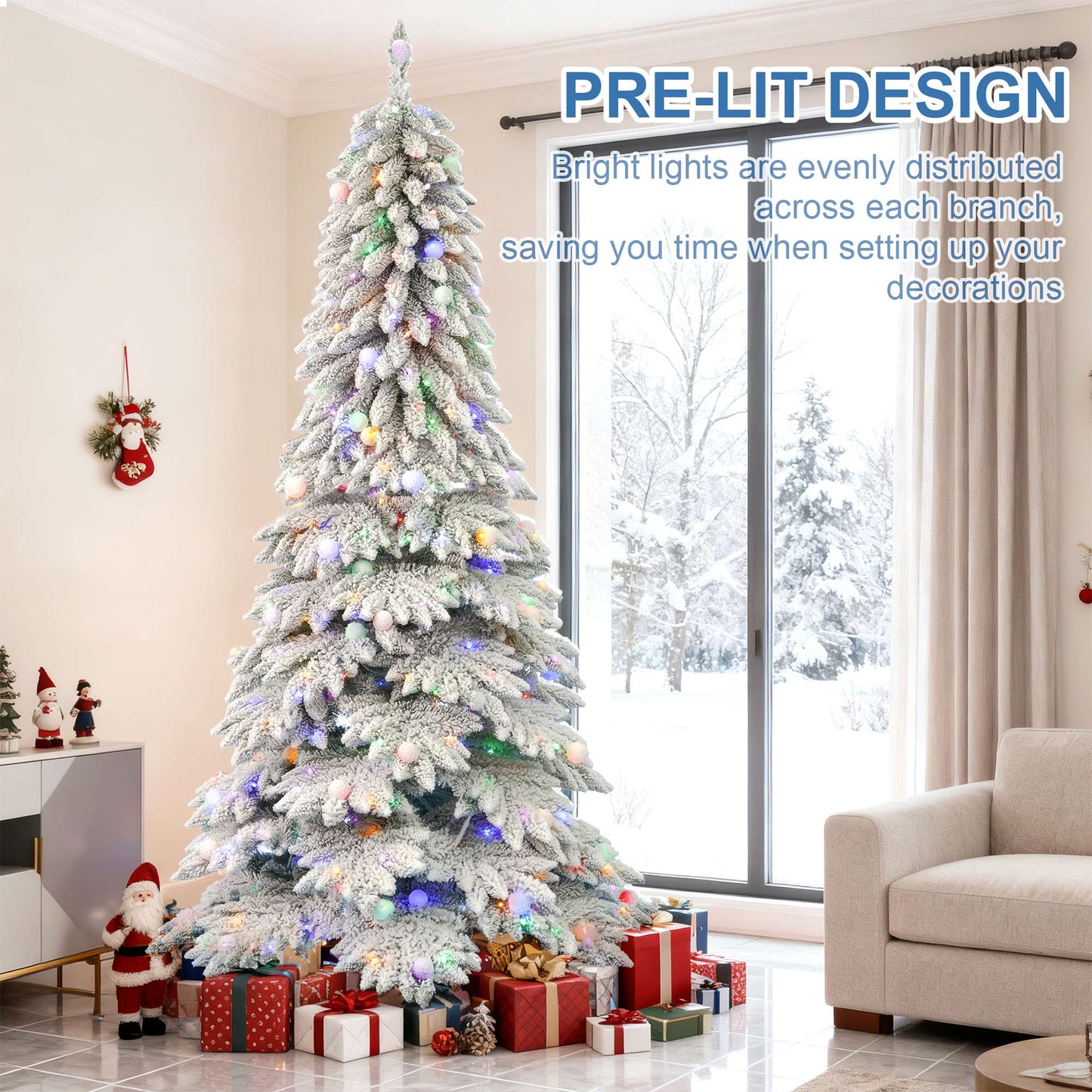 Pre-Lit Snow-Flocked Christmas Tree for Festive Home Decoration