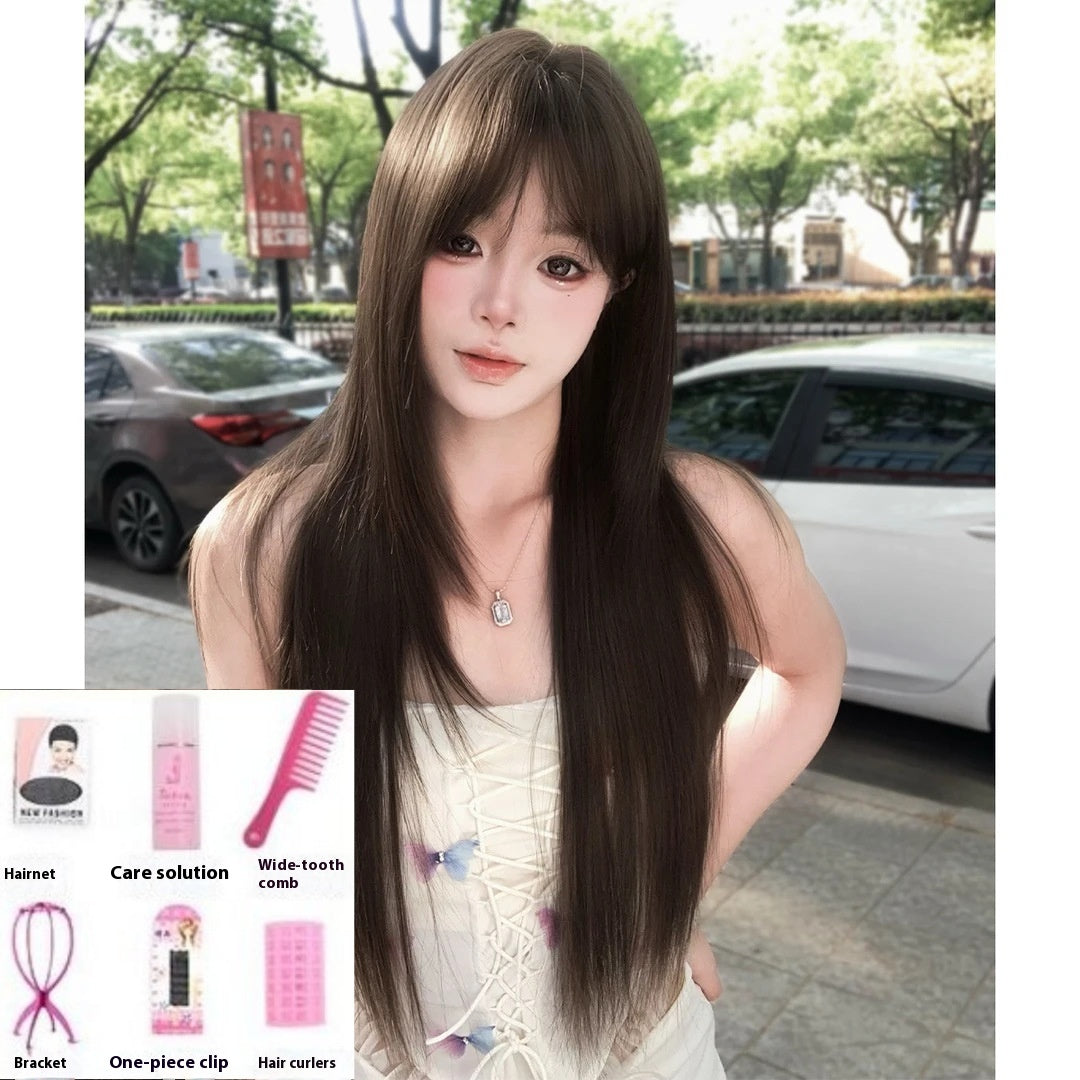 Black Tea-Like Hair Wig - Natural Look Synthetic Hair Extension