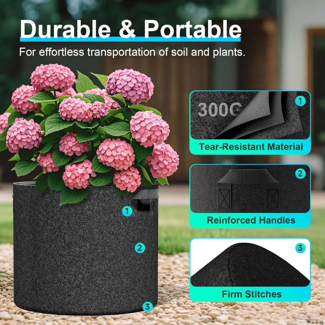 4 Pack 10 Gallon Fabric Grow Bags with Handles - Garden Planting Pots