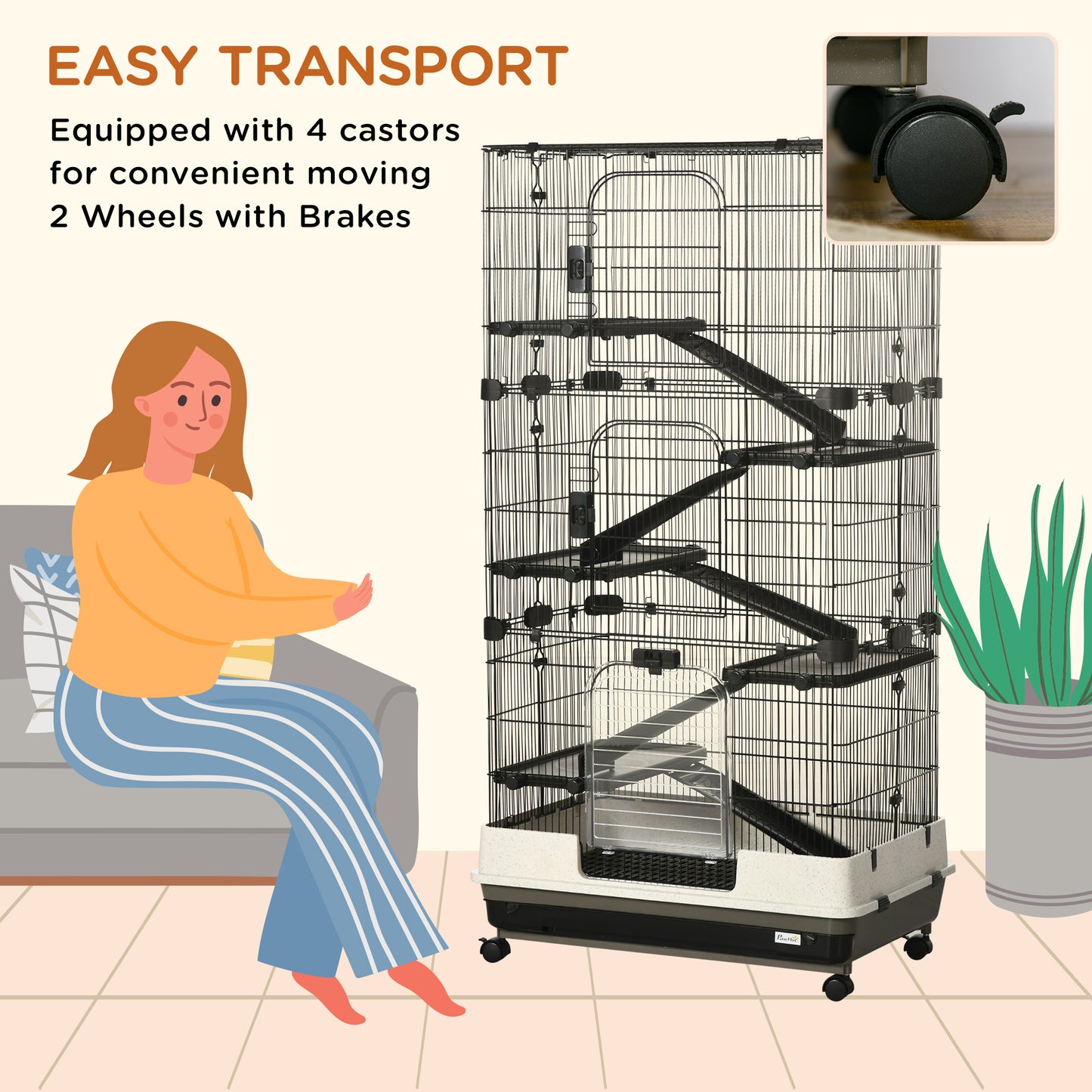 6-Tier Small Animal Rolling Cage with Large Living Space - Black