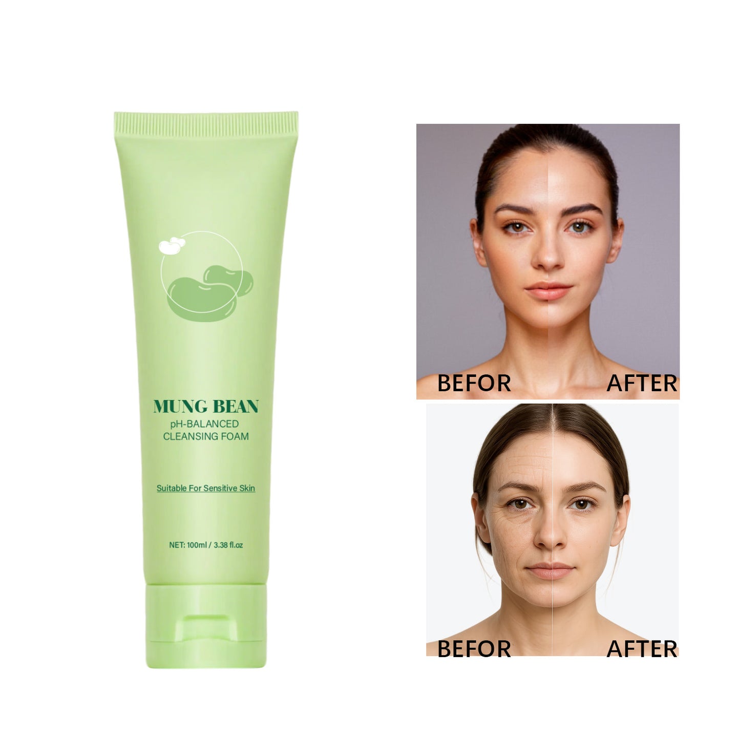 Mung Bean PH Balance Cleansing Foam 100ml - Facial Skin Care for All Skin Types