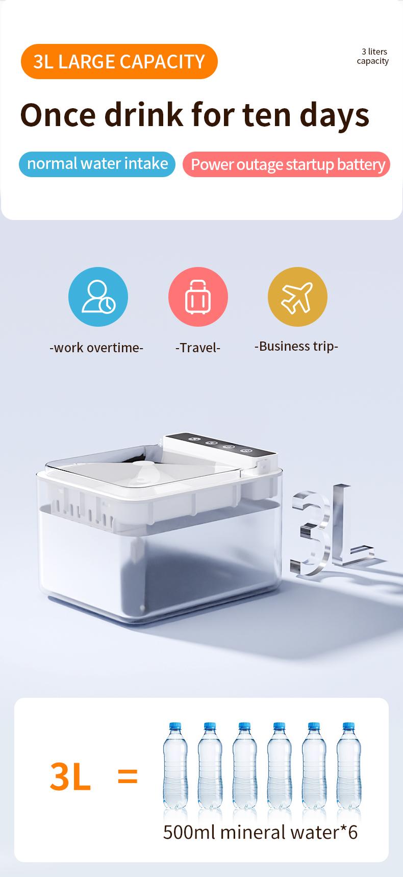 Wireless Rechargeable Stainless Steel Cat Water Fountain 3L