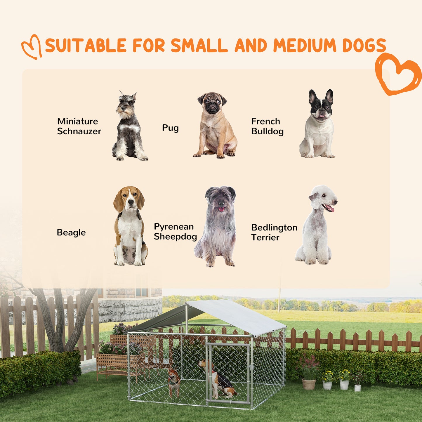 Outdoor Dog Kennel with Waterproof Roof for Small & Medium Dogs - Silver, 43 sq ft