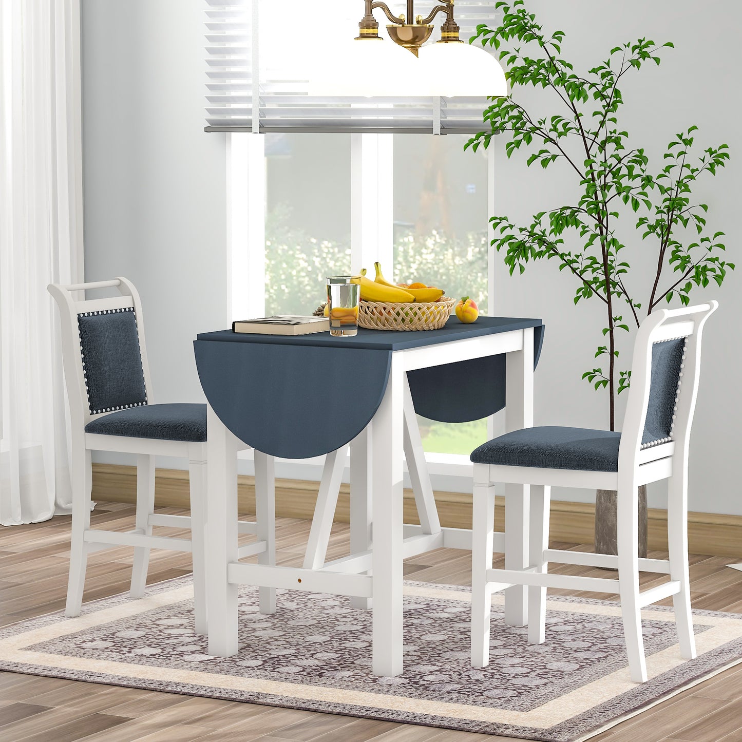 3-Piece Wood Counter Height Dining Table Set with Chairs - White