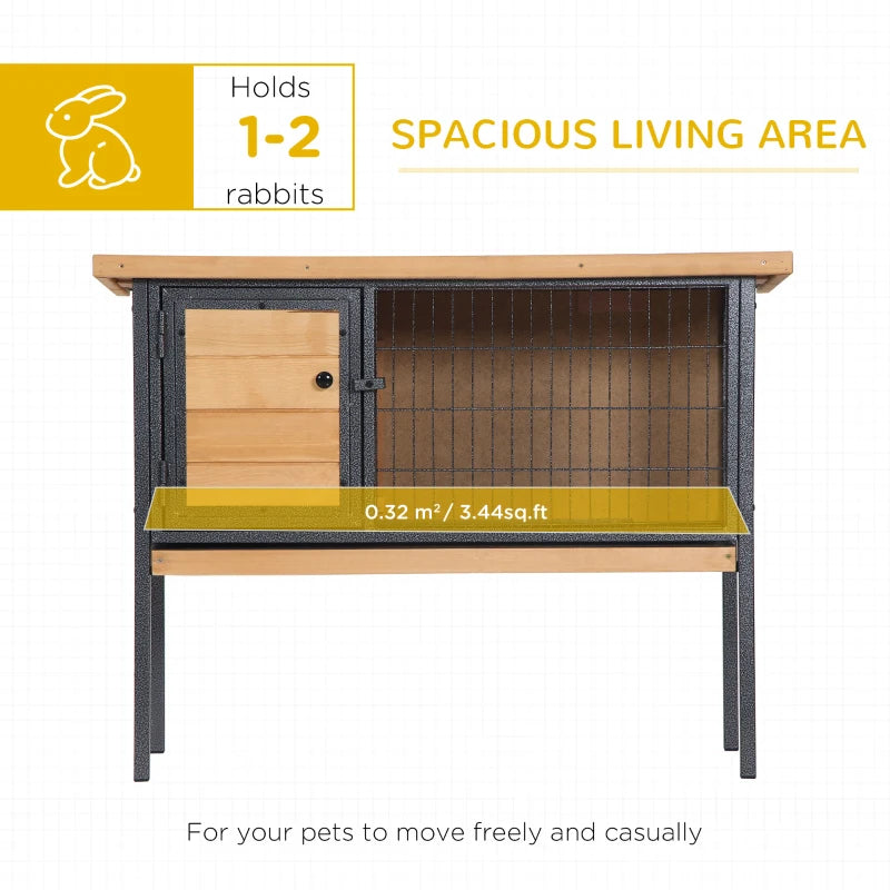 Elevated Rabbit Hutch with Metal Frame, Leak Tray & Weather-Resistant Roof