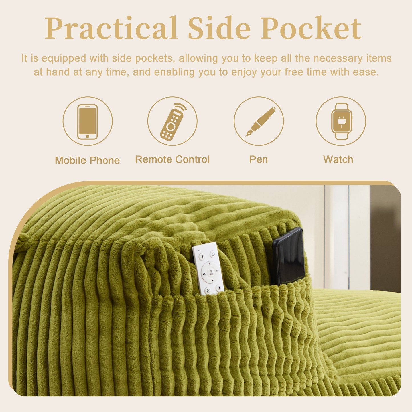 Large Memory Foam Bean Bag Chair with Ottoman - Olive