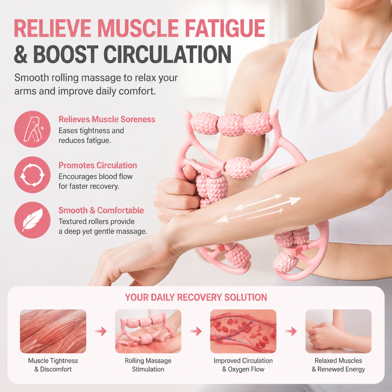 20-Roller Leg Massager for Deep Tissue Relief - Pink